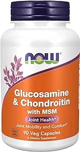 Now Foods, glikozamīns un hondroitīns ar MSM, 90 bezglutēna kapsulas, 1100 mg glikozamīna sulfāta, 1200 mg hondroitīna sulfāta un 300 mg metilsulfonilmetāna vienā devā, bez sojas, bez ĢMO, bez garšas