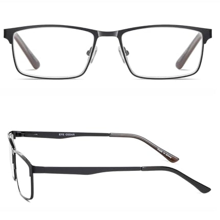 EYECEDAR Amcedar 5 gabalu lasāmbrilles vīriešiem, taisnstūra rāmis, metāla pelēks, nerūsējošā tērauda materiāls, atsperes eņģes, iekļautas datora lasāmbrilles 2.00