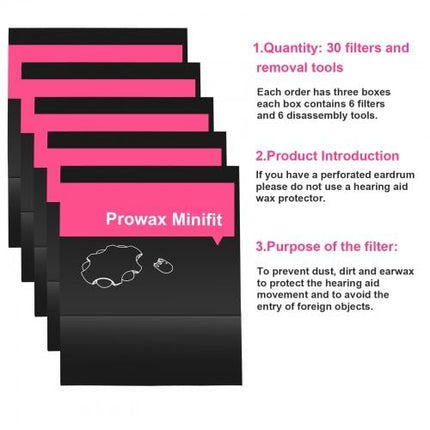 ProWax MiniFit dzirdes aparātu vaska filtri, dzirdes aparātu vaska aizsardzības filtri, ProWax MiniFit rezerves vaska aizsardzības filtri ar 6 instrumentiem un 6 filtriem, ProWax MiniFit filtri, dzirdes aparātu piederumi, 5 gab. iepakojumā/30 gab.