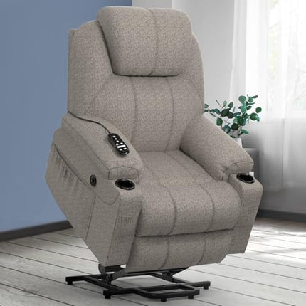 YONISEE TV krēsls, elektriski regulējams, stāvus stāvošs masāžas krēsls ar masāžas siltuma funkciju, senioru krēsls, relaksējošs atpūtas krēsls ar kāju balstu, 2 sānu kabatām un krūzīšu turētāju, USB portiem