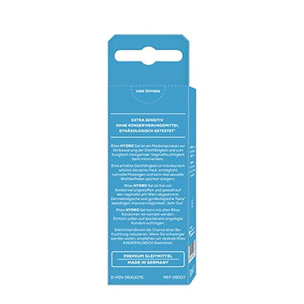 Ritex HYDRO Gel, jutīgai ādai paredzēts lubrikants, bez konservantiem, uz ūdens bāzes, 100 ml, ražots Vācijā