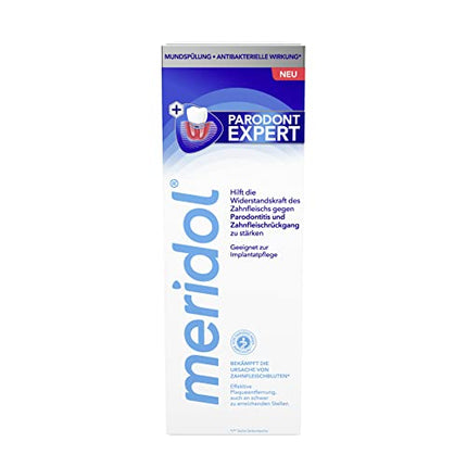 meridol mutes skalošanas līdzeklis Parodont Expert 400ml - antibakteriāla iedarbība, palīdz stiprināt smaganu izturību pret smaganu asiņošanas, periodontīta un smaganu recesijas cēloņiem