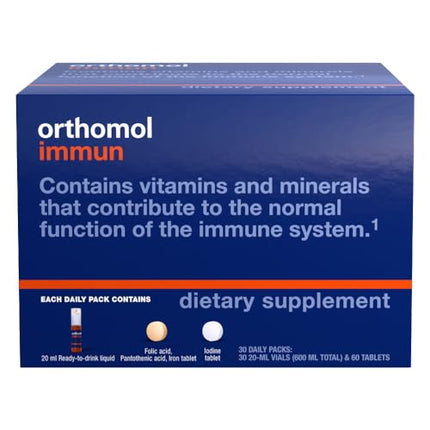 Orthomol Immun - Mikroelementi imūnsistēmas atbalstam - ar C vitamīnu, D vitamīnu un cinku - Dzeramās ampulas/tabletes, 30 dienas porcijas