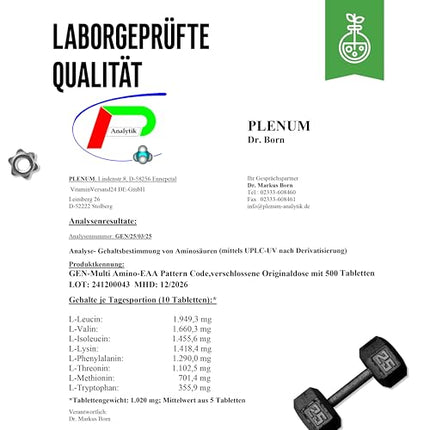 Multi Amino-EAA Pattern Code - 500 tabletes pa 1000 mg katra - Cilvēka koda formula - Visas 8 neaizvietojamās aminoskābes - No augu fermentācijas - Augsta deva - Vegāns