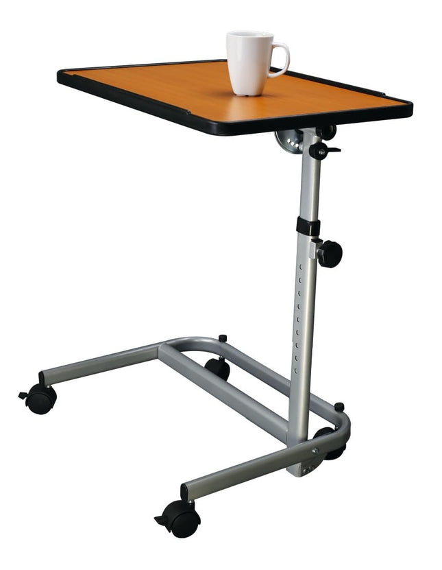 Stock-Fachmann® sānu galdiņš, augstumā regulējams galds aprūpes gultai, galds klēpjdatoram, galds slimnīcai, rehabilitācijas galds, naktsskapītis uz ritentiņiem, pārvietojams sānu galdiņš aprūpes gultai. Krāsa balta vai brūna. Celtspēja līdz 18 kg.