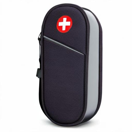 SITHON EpiPen medicīniskais pārnēsāšanas maciņš, pārnēsājama neatliekamās palīdzības soma, izolēta medikamentu maisiņu organizētāja 2 EpiPen inhalatoriem, astmas inhalators, antihistamīns, Auvi-Q, alerģijas zāļu pamatvajadzības (melns)