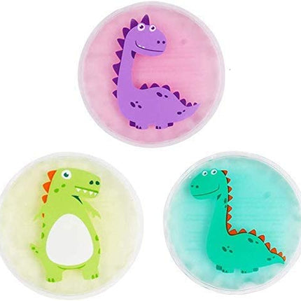 Hilph dzesēšanas spilventiņi bērniem ar netoksisku želeju traumām (3 iepakojumi), 11 x 11 cm dinozaura formas mazie ledus iepakojumi, auksti un silti kompreses ledus iepakojumi gudrības zoba, izciļņu, drudža, sasitumu, kukaiņu kodumu ārstēšanai