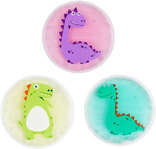 Hilph dzesēšanas spilventiņi bērniem ar netoksisku želeju traumām (3 iepakojumi), 11 x 11 cm dinozaura formas mazie ledus iepakojumi, auksti un silti kompreses ledus iepakojumi gudrības zoba, izciļņu, drudža, sasitumu, kukaiņu kodumu ārstēšanai
