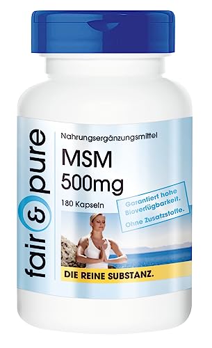 Fair &amp; Pure® - MSM 500 mg kapsulas - 180 kapsulas - metilsulfonilmetāns - vegāns - bez magnija stearāta