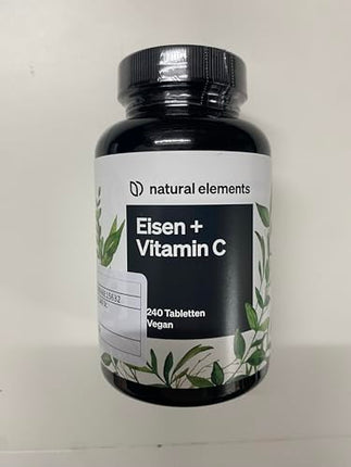 Dzelzs ar 40 mg dabīgā C vitamīna – 240 vegāniskas dzelzs tabletes – ar dabīgo C vitamīnu no acerolas – helātu komplekss (dzelzs bisglicināts) – augsta deva, bez liekām piedevām