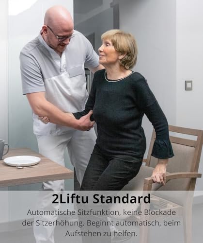 2liftu | Stuhl für Senioren | Aufstehhilfe-Stuhl | Armlehnstuhl mit Aufstehhilfe | Aus massivem Buchenholz gefertigt | Stabil und langlebig (Kunstleder, bēšs)