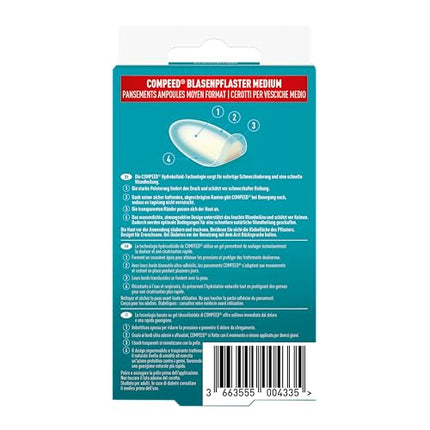 Compeed tulznu plāksteri vidēja izmēra iepakojumā - hidrokoloīdie plāksteri tulznām uz papēžiem, 1 x 12 gabali