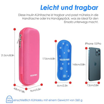 YOUSHARES insulīna dzesēšanas soma - TSA EVA maciņš insulīna pildspalvai, EpiPen, insulīnam un citiem diabēta piederumiem - mini medikamentu dzesētājs ceļojumiem, maza izolēta soma ar 2 ledus paciņām (sarkana)