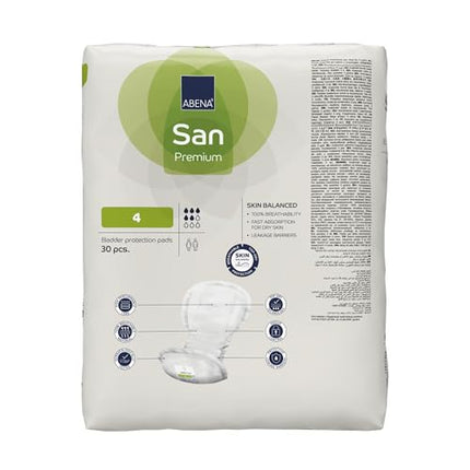 ABENA San 4 Premium nesaturēšanas ieliktņi, 30 gabali sievietēm un vīriešiem, 800 ml uzsūkšanas spēja, ātri uzsūcoši nesaturēšanas produkti, diskrēti un anatomiski nesaturēšanas ieliktņi vīriešiem/sievietēm