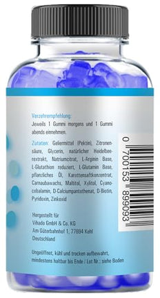 Vihado Blue Men gumijas konfektes - īpaši spēcīga tūlītējas iedarbības formula ar augstu devu - ar L-arginīnu, L-glutationu, L-glutamīnu, 60 gumijas konfektes