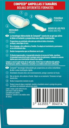 Compeed tulznu plāksteru maisījuma iepakojums – dažādu izmēru hidrokoloīdie plāksteri – tulznām uz papēžiem, kāju pirkstiem un mazām tulznām, 5 plāksteri