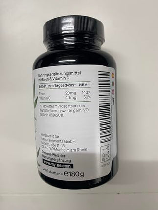 Dzelzs ar 40 mg dabīgā C vitamīna – 240 vegāniskas dzelzs tabletes – ar dabīgo C vitamīnu no acerolas – helātu komplekss (dzelzs bisglicināts) – augsta deva, bez liekām piedevām