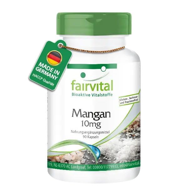 Fairvital | Mangāna kapsulas 10 mg - 90 kapsulas - AUGSTA DEVA - no mangāna glikonāta - vegāns - svarīgs mikroelements - mangāns