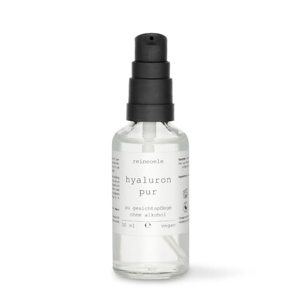 Tīrs hialuronskābes serums, augsta deva, vegāns, piemērots dermarolleram, bez alkohola, jutīgai ādai, 50 ml stikla pudelīte, tīras eļļas, Hyaluron Pur No20