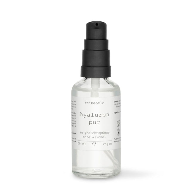 Tīrs hialuronskābes serums, augsta deva, vegāns, piemērots dermarolleram, bez alkohola, jutīgai ādai, 50 ml stikla pudelīte, tīras eļļas, Hyaluron Pur No20