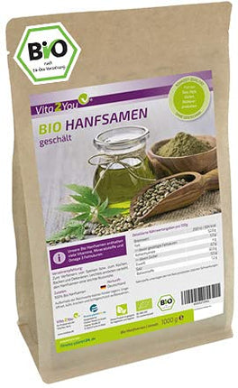 Vita2You organiskās kaņepju sēklas, nomizotas 1kg - Vācijā audzētas - 100% neapstrādātas pārtikas kvalitātes, iepakots maisiņā ar rāvējslēdzēju - 1000g - augstākā kvalitāte