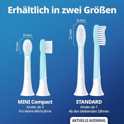 Demirdental rezerves birstes bērniem, piemērotas Philips Sonicare rezerves birstēm Kids, bērnu Sonic zobu birstes, bērnu rezerves birstes no 7 gadu vecuma, atbilst HX6044, tirkīza krāsā, 8 gabalu komplekts