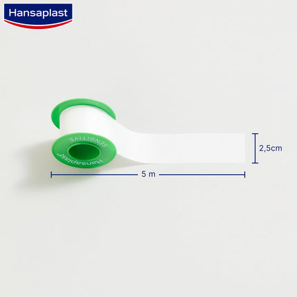 Hansaplast fiksācijas plāksteris jutīgajam (5 m x 2,5 cm), hipoalerģiska lente brūču pārsēju ādai draudzīgai fiksācijai, līmplākstera rullis ar spēcīgu līmes izturību (3 gab. iepakojumā)