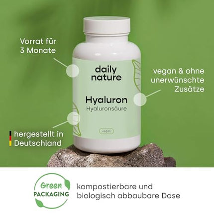 dailynature hialuronskābe 90 kapsulas | 1100 kDa | liela deva ar 500 mg nātrija hialuronāta vienā kapsulā | vegāns | bez nevēlamām piedevām | bezglutēna | bez laktozes