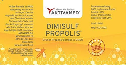 AKTIVAMED® Propolisa ekstrakts zaļais 20% izšķīdināts DMSO 100ml - ar C, E, B vitamīniem un biotīnu - labākā biškopības kvalitāte - PROPOLIS DIMISULF 100ml bez alkohola - bez piesārņotājiem - pieejami sertifikāti