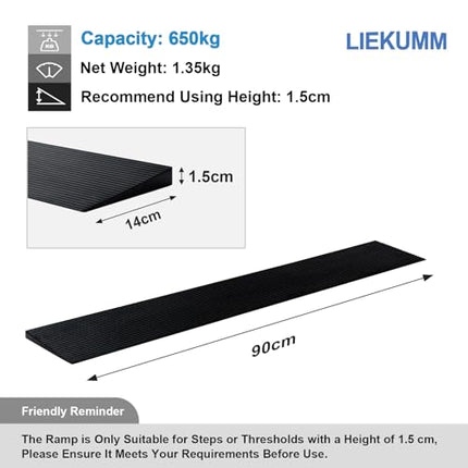 LIEKUMM gumijas sliekšņa rampa 1,5 cm augsta, 650 kg kravnesības ratiņkrēslu rampa, neslīdoša sliekšņa rampa durvju ailēm, apmalēm, pakāpieniem, motorolleriem, ratiņiem, motocikliem