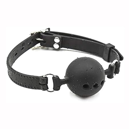 Silikona knebelēšanas mutes knebels ar gaisa caurumiem, regulējams seksa spēļu knebels ar bumbiņu (vidējs Ø4,5 cm)