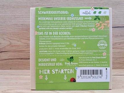Feel Green ecobox bērnu izdevums zemesrieksts, ilgtspējīga dāvanu ideja (100% videi draudzīga), audzē pats/audzēšanas komplekts, ražots Austrijā