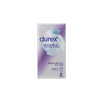 Durex Invisible Extra Lube prezervatīvi, standarta piegriezums, 8 gab.