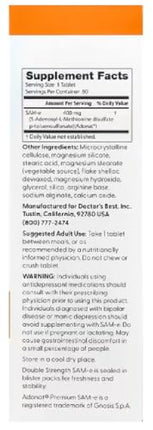 Doctor's Best - SAM-e, 400 mg dubultā stipruma | Garastāvokļa un aknu atbalstam - 60 tabletes