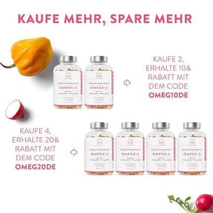Omega 3 kapsulas, augsta deva 2000 mg Omega 3 eļļa 1000 mg EPA + 500 mg DHA vienā dienas devā (2 Premium Omega 3 zivju eļļas kapsulas) - Omega-3 taukskābju kapsulas - 120 kapsulas Zivju eļļa Omega 3 augsta deva 60 dienas