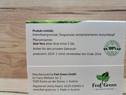 Feel Green 296244 Ecocube Aloe Vera, ilgtspējīga dāvanu ideja (100% videi draudzīga), audzē pats/audzēšanas komplekts, augi koka kubā, ražots Austrijā