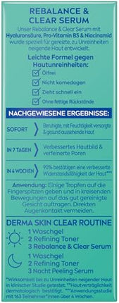 NIVEA Derma Skin Clear Rebalance &amp; Clear Serum, sejas kopšana redzami uzlabotai sejas ādai, mitrinošs hialuronskābes serums ar niacinamīdu (30 ml)