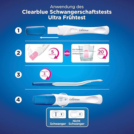 Clearblue grūtniecības tests Ultra Early Test Combo Pack Triple-Check, 3 testi (1 digitālais 10mSV/ml, 2 vizuālie 10mSV/ml), grūtniecības tests / agrīns grūtniecības tests, rezultāti 6 dienas agrāk
