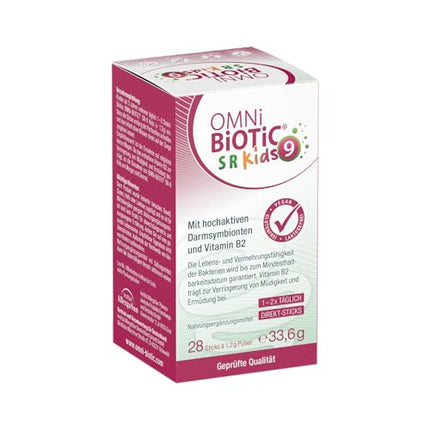 OMNi BiOTiC SR-9 bērniem | 28 nūjiņas | 9 baktēriju celmi | Kūst tieši uz mēles | Vegāns | Bez glutēna | Bez laktozes