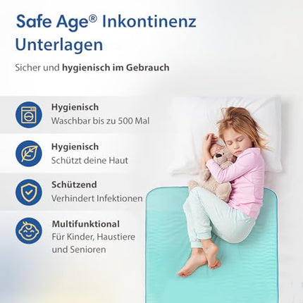 Safe Age® mazgājams inkontinences paliktnis - 86x92 cm, inkontinences gultas paliktnis pieaugušajiem, bērniem un mājdzīvniekiem, ūdensnecaurlaidīgs matrača virsmatracis
