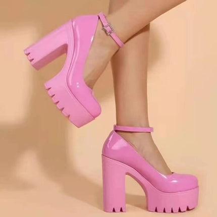 Gotu platformas kristāla potītes siksniņa ar apaļu purngalu, āķis un cilpa, biezi bloku augstpapēžu kurpes, modes vakara kurpes, Mary Jane kurpes, aptinamā purngala, seksīgas ballīšu kurpes sievietēm, ērtas un stilīgas.