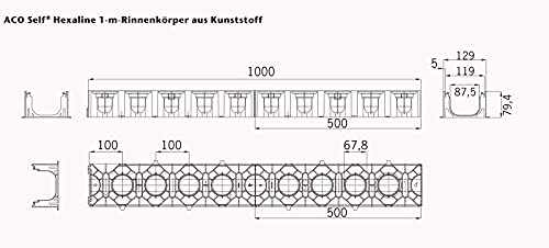 1 m ACO Hexaline 2.0 drenāžas kanāls ar Microgrip režģveida režģi, grīdas kanāls, terases kanāls