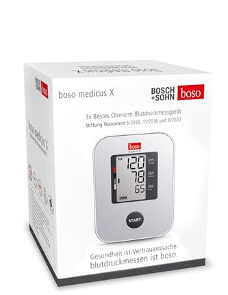 boso medicus X — labākais augšdelma asinsspiediena mērītājs (Stiftung Warentest 2016. gada 5., 2018. gada 11. un 2020. gada 9.) ar vienas pogas vadību, lielu displeju un aritmijas noteikšanu — ar standarta aproci (22–32 cm)