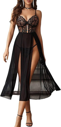 Avidlove seksīga apakšveļa, sieviešu apakšveļas komplekts, mežģīņu apakšveļa, siets, babydoll, V veida kakla izgriezums, korsete, naktskrekls, Longe, naktskrekls ar sānu šķēlumu, melns S