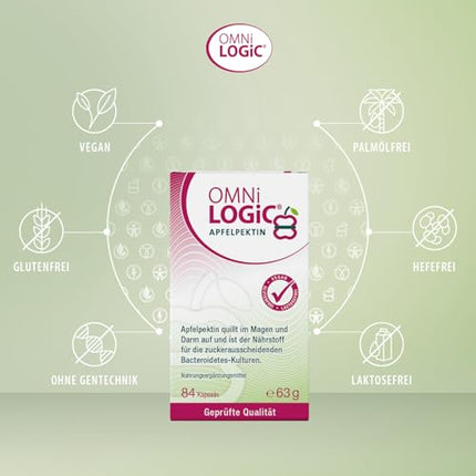 OMNi LOGiC ĀBOLU PEKTĪNS, 180 kapsulas, šķiedrvielas, dabīgs ābolu pektīns: veicina kuņģa un zarnu trakta uzpūšanos, vegāns, bez glutēna, bez laktozes
