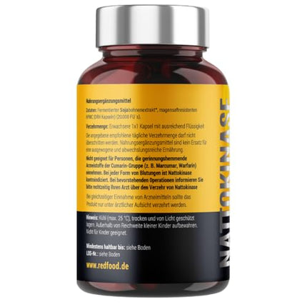 Redfood® Nattokināzes kapsulas ar augstu devu 290 kapsulas pa 100 mg katra (20 000 FU/g) - 9 mēnešu krājumi - laboratoriski pārbaudīts un vegāns - natto no fermentēta sojas pupiņu ekstrakta - bez nevēlamām piedevām