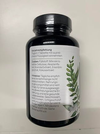 Dzelzs ar 40 mg dabīgā C vitamīna – 240 vegāniskas dzelzs tabletes – ar dabīgo C vitamīnu no acerolas – helātu komplekss (dzelzs bisglicināts) – augsta deva, bez liekām piedevām