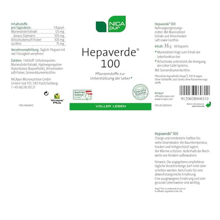 nicapur® Hepaverde® 100 I Ar piena dadzi un artišoku aknu atbalstam | Plus saulespuķu lecitīns