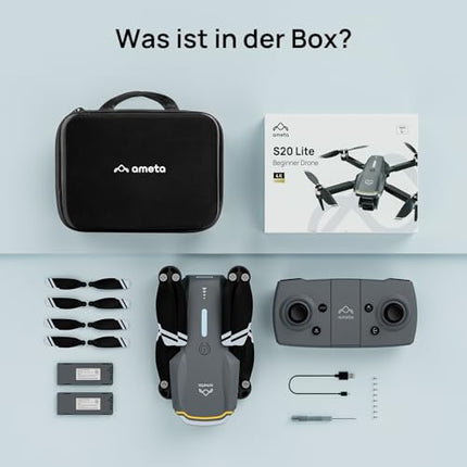 Ameta drons ar 4K kameru pieaugušajiem, S20 Lite FPV drons iesācējiem, RC kvadrokopters ar bezkontaktu motoru, 36 minūšu lidojuma laiks, augstuma noturēšana, apļveida lidojums, dāvanu rotaļlieta bērniem (165 g)