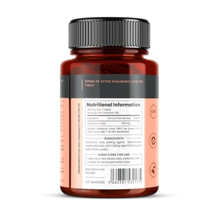 Hialuronskābe 300 mg x 180 tabletes (3 mēnešu piegāde). Trīskāršas iedarbības hialuronskābe. Par 300% spēcīgāka nekā jebkura cita HLA tablete